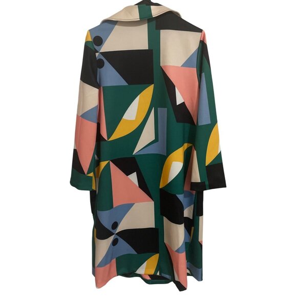 Womens Geometric Print Urban Coat Size M City  Art to Wear - Picture 2 of 8
